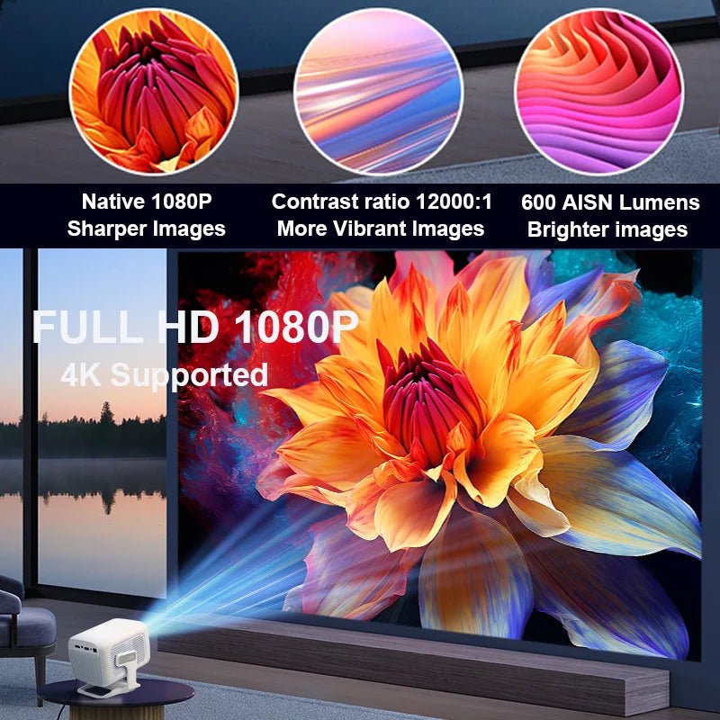 HUAWEISHI 4K Projector Android Native Portable 1080P Auto Focus 600ANSI Video home Cinema Outdoor hd led Projetor